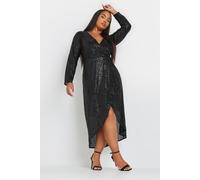 Yours Women's Sequin Embellished Wrap Dress in Black | Size: 18 Yours Black 18