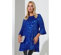 Yours London Curve Cobalt Sequin Flute Sleeve Top - Women's - Plus Size Curve