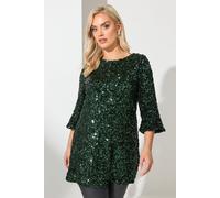 Yours London Curve Sequin Flute Sleeve Top - Women's - Plus Size Curve