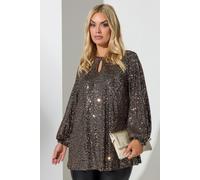 Yours Women's Sequin Keyhole Top in Gold | Size: 14 Yours Gold 14