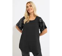 Yours Curve Sequin Short Sleeve Blouse - Women's - Plus Size Curve Black