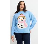 Yours Women's Sequin Snowman Novelty Jumper in Blue | Size: 10/12