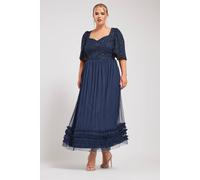 Yours Women's Sequin Sweetheart Ruffle Maxi Dress in Blue | Size: 16