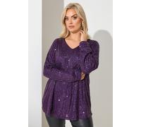 Yours London Curve Sequin V-Neck Top - Women's - Plus Size Curve Purple