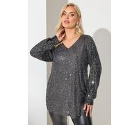 Yours London Curve Sequin V-Neck Top - Women's - Plus Size Curve Silver