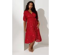Yours London Curve Sequin Wrap Dress - Women's - Plus Size Curve Red
