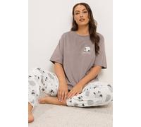 Yours Women's Sheep Print Cuffed Pyjama Set in Grey | Size: 34/36