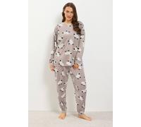 Yours Women's Sheep Print Lightweight Fleece Pyjama Set with Scrunchie in Brown | Size: 10/12