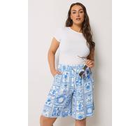 Yours Women's Shell Print Textured Shorts in Light Blue | Size: 26-28 Yours Light Blue 26-28