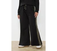 Yours Curve Shimmer Side Stripe Wide Leg Joggers - Women's - Plus Size Curve Black