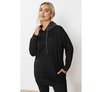Yours Women's Shimmer Trim Eyelet Hoodie in Black | Size: 26/28