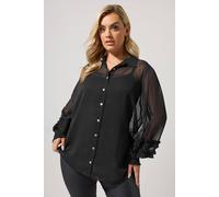 Yours Women's Shirred Cuff Shirt in Black | Size: 14