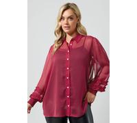 Yours Women's Shirred Cuff Shirt in Burgundy | Size: 12