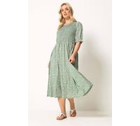 Yours Curve Sage Green Shirred Ditsy Floral Dress - Women's - Plus Size Curve