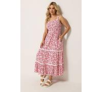 Yours Women's Shirred Floral Placket Dress in Pink | Size: 34/36
