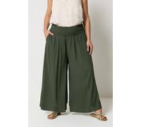 Yours Women's Shirred Wide Leg Trousers in Olive | Size: 18S
