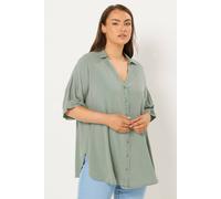Yours Curve Sage Green Short Sleeve Chambray Shirt - Women's - Plus Size Curve