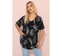 Yours Women's Short Sleeve Foil Top in Black | Size: 20 Yours Black 20