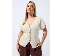 Yours Women's Short Sleeve Knitted Top in Natural | Size: 26/28