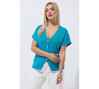 Yours Women's Short Sleeve Knitted Top in Turquoise | Size: 18