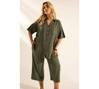 Yours Women's Short Sleeve Linen Shirt in Dark Olive | Size: 18 Yours Dark Olive 18