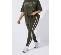 Yours Active Curve Green Side Stripe Leggings - Women's - Plus Size Curve