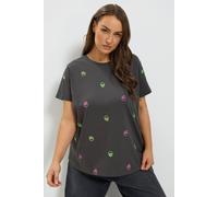 Yours Women's Skull Embroidered T-Shirt in Grey | Size: 16