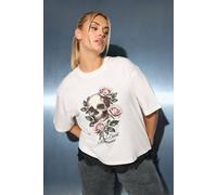 Yours Women's Skull Print Lace Hem T-Shirt in White | Size: 10 Yours White 10