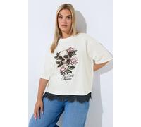 Yours Women's Skull Print Lace Hem T-Shirt in White | Size: 12 Yours White 12