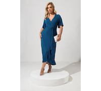 Yours Women's Sleeve Ruffle Wrap Maxi Dress in Blue | Size: 16