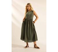 Yours Curve Khaki Green Sleeveless Linen Midi Dress - Women's - Plus Size Curve
