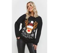 Yours Women's Slogan Reindeer Sweatshirt in Black | Size: 20 Yours Black 20