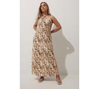 Snake Print Beaded Halter Neck Dress Yours Brown 22-24
