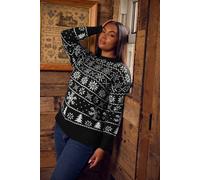 Yours Women's Snowflake Fairisle Jumper in Black | Size: 26-28 Yours Black 26-28