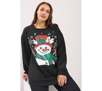 Yours Curve Glitter Snowman Christmas Novelty Sweatshirt - Women's - Plus Size Curve Black