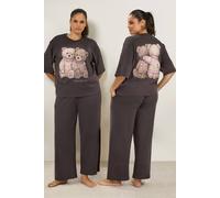 Yours Women's 'Snuggle Up' Teddy Print Pyjama Set in Chocolate | Size: 34-36 Yours Chocolate 34-36