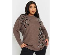 Yours Curve Soft Touch Leopard Print Jumper - Women's - Plus Size Curve Brown