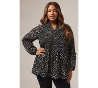 Yours Women's Spot Print Pleated Blouse in Black | Size: 18