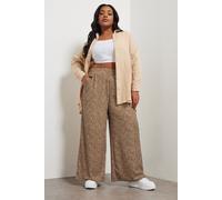 Yours Curve Abstract Spot Print Textured Wide Leg Trousers - Women's - Plus Size Curve Brown