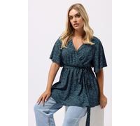 Yours Women's Spot Print Wrap Top in Blue | Size: 22-24 Yours Blue 22-24