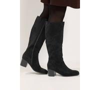Yours Women's Stacked Heel Faux Suede Boots in Wide E & Extra Wide EEE Fit in Black | Size: 4EEE