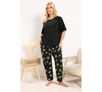 Yours Women's Star Wide Leg Pyjama Set in Black | Size: 22/24