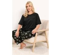 Yours Curve Star Wide Leg Pyjama Set - Women's - Plus Size Curve Black