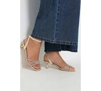 Yours Women's Strappy Glitter Kitten Heels In Wide E Fit in Gold | Size: 8EEE Yours Gold 8EEE