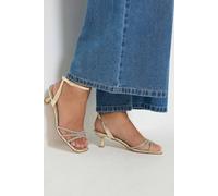 Yours Women's Strappy Glitter Kitten Heels In Wide E Fit in Gold | Size: 9EEE Yours Gold 9EEE