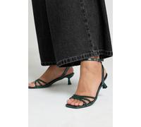 Yours - Green Strappy Glitter Kitten Heels In Wide E Fit - Women's
