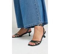 Yours Women's Strappy Glitter Kitten Heels In Wide E Fit in Teal | Size: 8E Yours Teal 8E