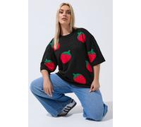 Yours Women's Strawberry Knitted Boxy Top in Black | Size: 14/16