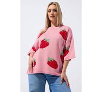 Yours Women's Strawberry Knitted Boxy Top in Pink | Size: 18/20