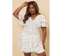 Yours Women's Strawberry Print Peplum Top in White | Size: 16 Yours White 16